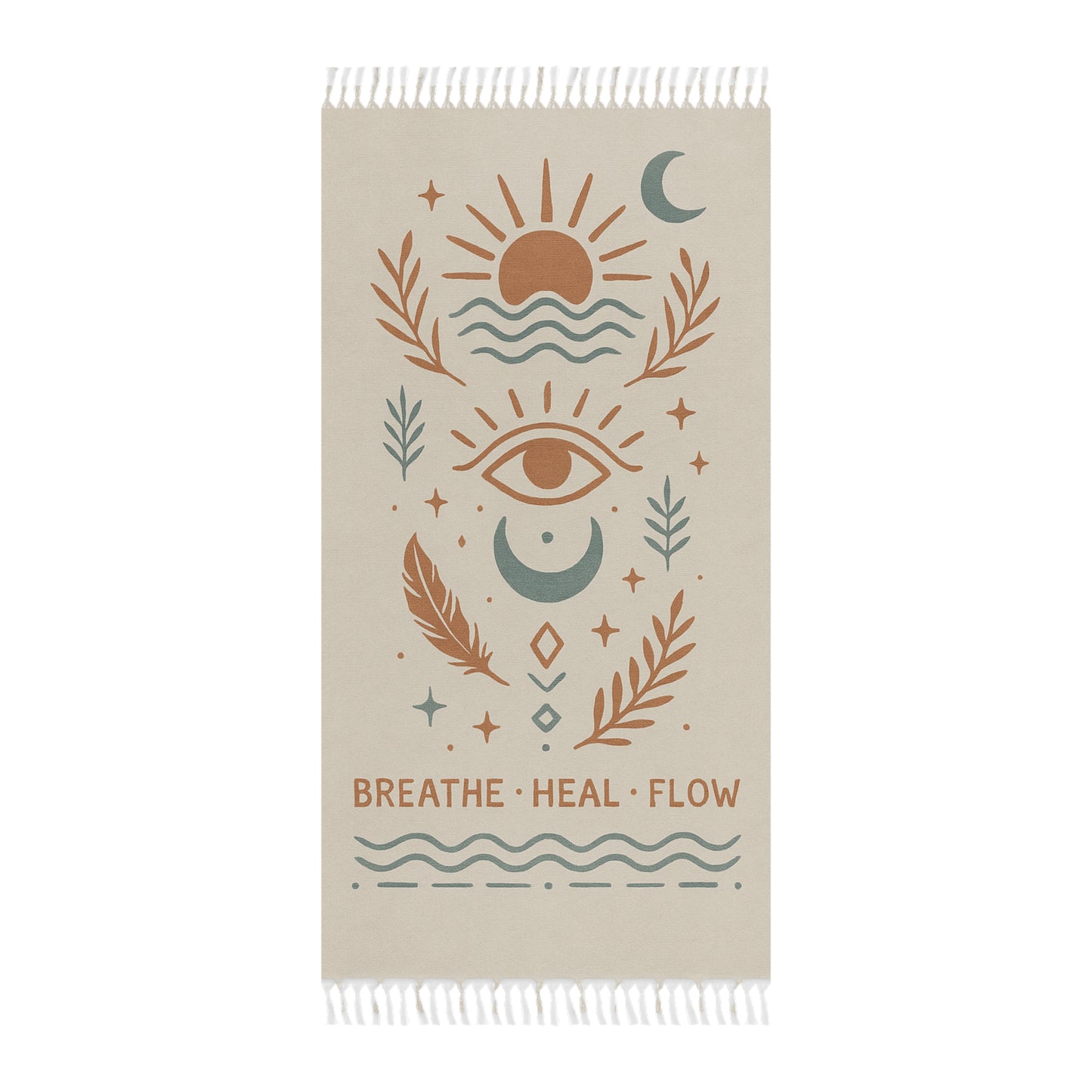 Boho Beach Towel - "Breathe, Heal, Flow" Design