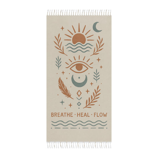Boho Beach Towel - "Breathe, Heal, Flow" Design