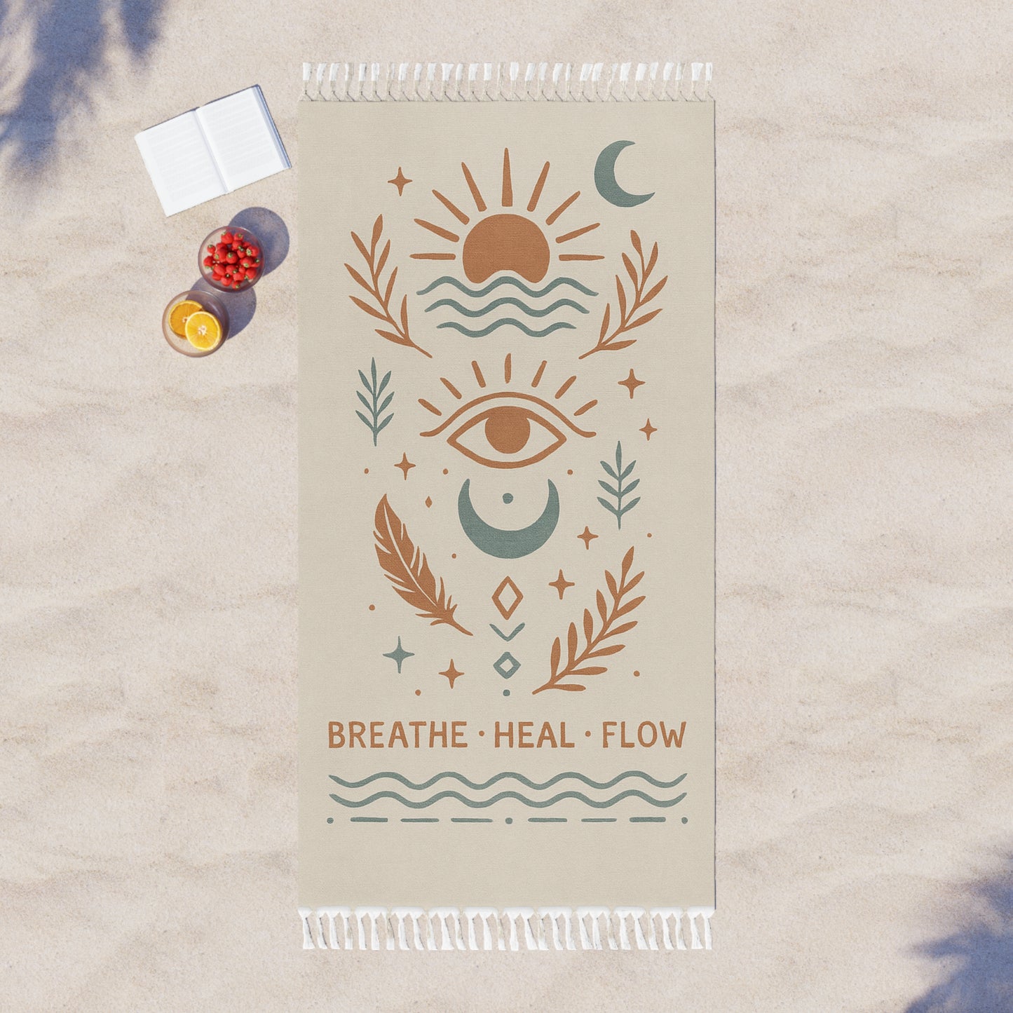 Boho Beach Towel - "Breathe, Heal, Flow" Design
